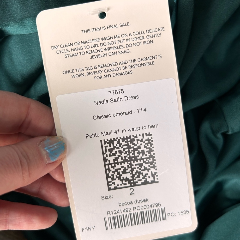 Revelry Nadia Satin Dress classic emerald Green size 2 - Picture 4 of 8